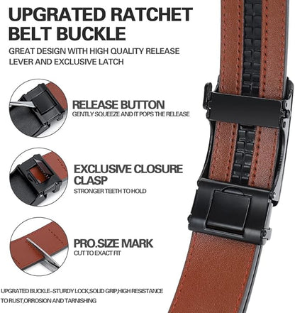 DOOPAI Belt Men, Ratchet Dress Adjustable 1 3/8" Sliding Leather Designer, Size Length Can be Cut, with Gift Box