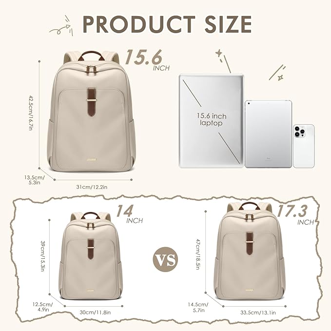 Laptop Backpack for Women,Casual Work Business Backpacks Purse Carry on Travel Backpack,15.6 Inch,Apricot