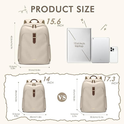 Laptop Backpack for Women,Casual Work Business Backpacks Purse Carry on Travel Backpack,15.6 Inch,Apricot