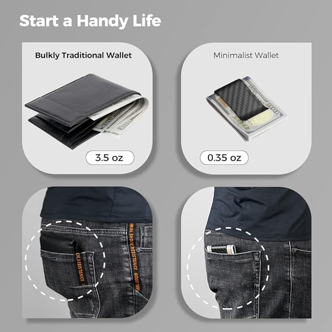 MONOCARBON Carbon-Fiber-Money-Clip-for-Men, Minimalist-Money-Holder for Cash, High Elastic Carbon-Fiber-Wallet, Slim and Durable