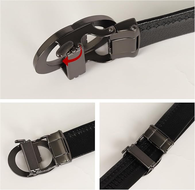 Aurolran Men&Womens Leather Dress Belt Business Automatic Buckle Belt Color-Black Silver Gold