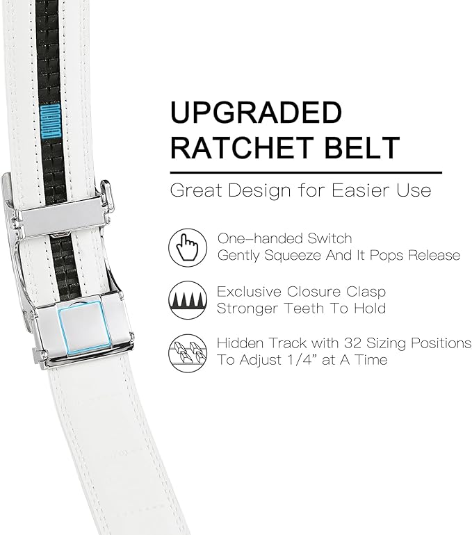 SENDEFN Men's Leather Belt Automatic Ratchet Buckle Slide Belt for Dress Casual Trim to Fit with Gift Box