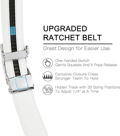 SENDEFN Men's Leather Belt Automatic Ratchet Buckle Slide Belt for Dress Casual Trim to Fit with Gift Box