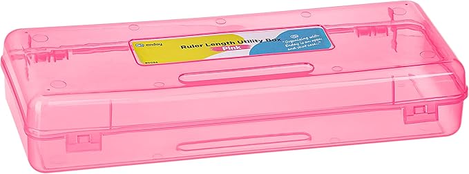 Enday Pencil Box Pink, Storage Organizer Utility Box, Multipurpose Long Ruler Length School Office Supplies Plastic Pencil Case for Kids & Adults Available in Red, Green, Grey, Purple, Blue, 1PK