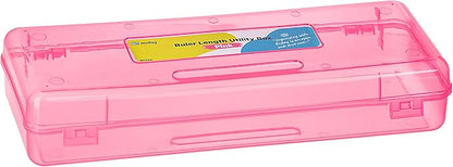 Enday Pencil Box Pink, Storage Organizer Utility Box, Multipurpose Long Ruler Length School Office Supplies Plastic Pencil Case for Kids & Adults Available in Red, Green, Grey, Purple, Blue, 1PK