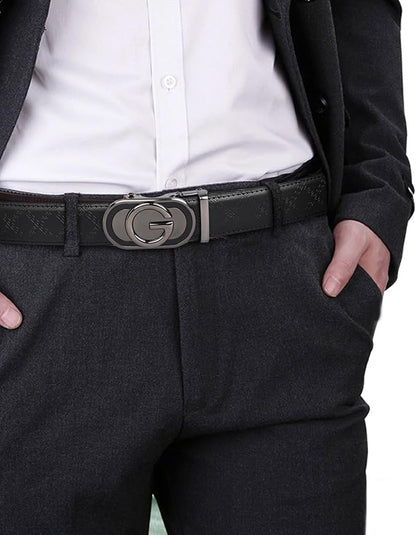 Aurolran Men&Womens Leather Dress Belt Business Automatic Buckle Belt Color-Black Silver Gold