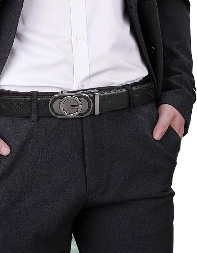 Aurolran Men&Womens Leather Dress Belt Business Automatic Buckle Belt Color-Black Silver Gold