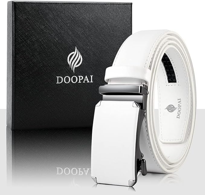 DOOPAI Belt Men, Ratchet Dress Adjustable 1 3/8" Sliding Leather Designer, Size Length Can be Cut, with Gift Box