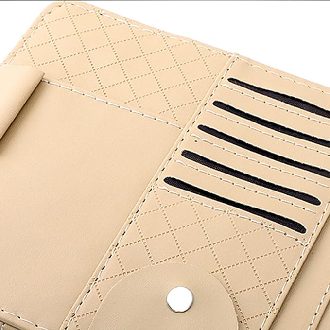 Multi-Functional Sun Visor Leather Organizer Storage Bag for Pens and Cards Stylish Beige Car Accessory for Vehicle Interior