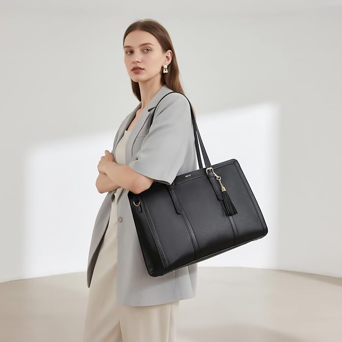 Keyli 4pc Sets Laptop Bag for Women Large Leather Laptop Briefcase with USB Charging Port Computer Shoulder tote Bags Purse