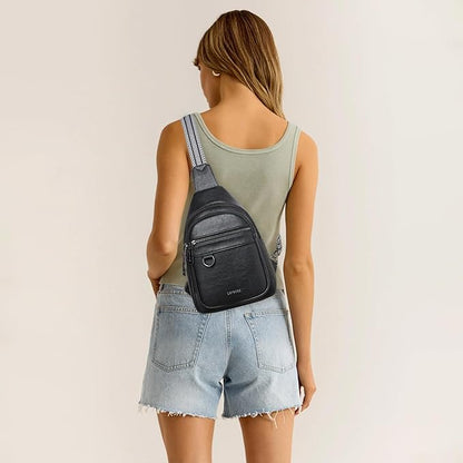 Leresas 7L Sling Bag for Women Men Vegan Leather Crossbody Bags Fanny Pack Purse Backpack Over Shoulder Bag Travel Anti Theft