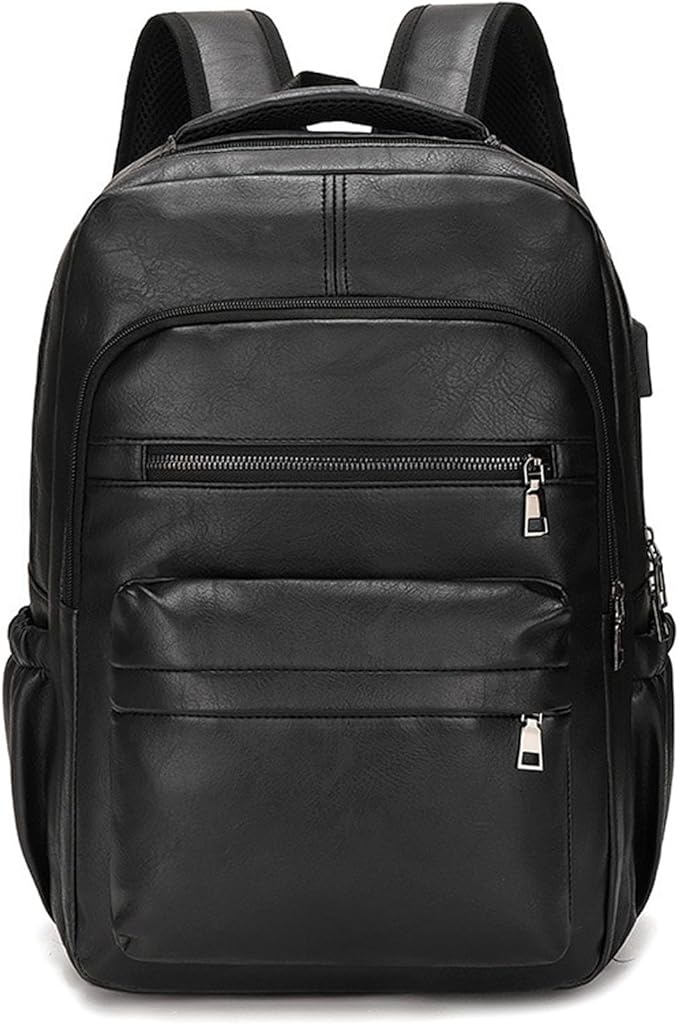 Vintage Leather Backpack for Men 16" Laptop Bag for work Casual Daypack Business Travel Rucksack Waterproof (Deep Black)