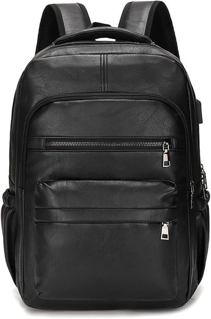 Vintage Leather Backpack for Men 16" Laptop Bag for work Casual Daypack Business Travel Rucksack Waterproof (Deep Black)