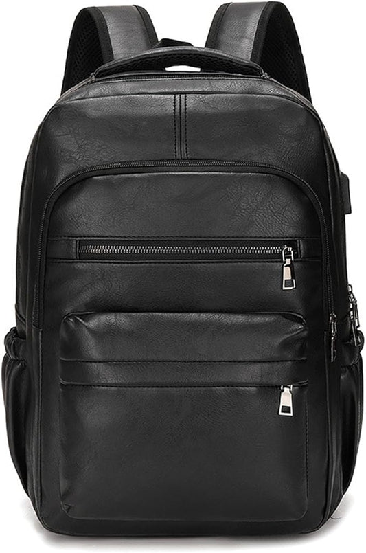 Vintage Leather Backpack for Men 16" Laptop Bag for work Casual Daypack Business Travel Rucksack Waterproof (Deep Black)