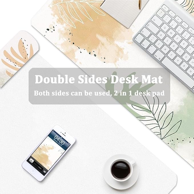Large Desk Mat, Dual Side PU Leather Waterproof Mousepad Desk Pad, Desk Protector Writing Pads Desk Accessories for Office and Home (E-Watercolor Plants, 24''X14'')