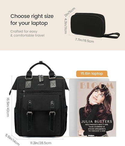LOVEVOOK Laptop Backpack for Women, College School Backpack Student Bookbag, Teacher Work Bags Travel Backpack Purse, Business Computer Bag Commuter Nurse Bags, 15.6 Inch, Black