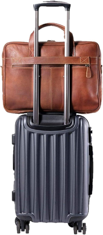 Leather briefcase 18 Inch Laptop Messenger Bags for Men and Women Best Office briefcase Satchel Bag (Tan)