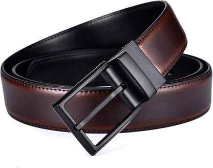 beltox fine Men's Dress Belt Leather Reversible 1.25" Wide Rotated Buckle Gift Box