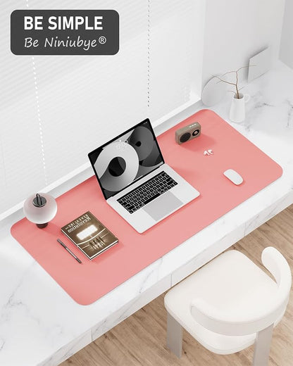 Desk Pad, 35.5" x 17" PU Leather Non-Slip Desk Mat Large Mouse Pad for Desktop, Waterproof Laptop Computer Writing Mat for Office, Home, Work, Gaming, Flower Pink