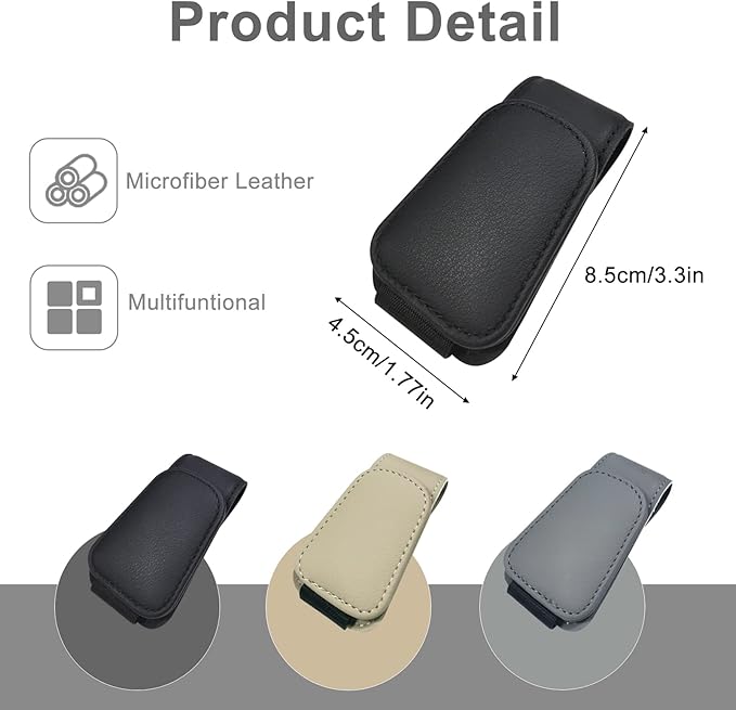 EldHus Sunglass Holder for Car Visor, Magnetic Car Glasses Holder Clip, Leather Eyeglass Holder for Car, Universal Vehicle Sunglasses Hanger Eyeglasses Mount, 1 Pack Black