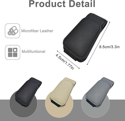 EldHus Sunglass Holder for Car Visor, Magnetic Car Glasses Holder Clip, Leather Eyeglass Holder for Car, Universal Vehicle Sunglasses Hanger Eyeglasses Mount, 1 Pack Black