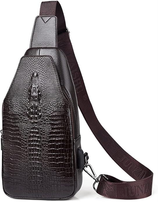 Hebetag Leather Sling Bag Crossbody Backpack for Men Women Travel Outdoor Camping