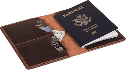 Leather Passport Holder, Full Grain Bifold Case, Minimalist Design, Passport Holder for Travel Essentials,Passport Cover Case for Travel (Brown)