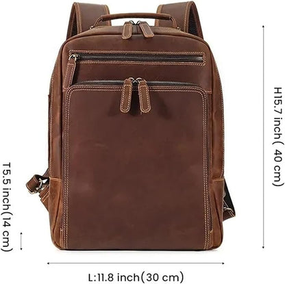 Mens Leather Backpacks 15.6-inch Laptop Backpack Business Backpack Classic Backpack Travel Backpack for Men(Coffee)
