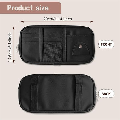 Car Sun Visor Organizer, Sunglasses Holders for Car Sun Visor, Storage Travel Document Holder with Multi Pocket Net Zipper, PU Auto Interior Accessories Universal for Car SUV Truck