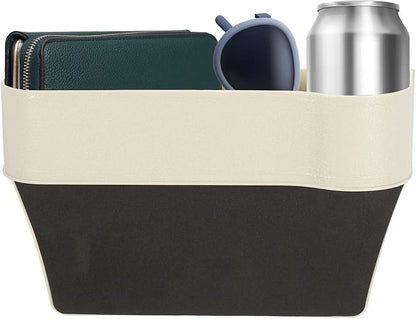 HARFINGTON Car Seat Gap Filler Organizer 10.2 x 6.5 x 2.4 Inch ABS Universal Car Organizer Storage Box Between Seat and Console (Right) with Cup Holders for Phone Sunglasses Keys, Beige
