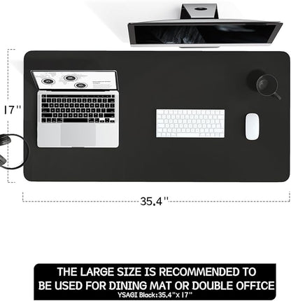 YSAGi Non-Slip Leather Desk Pad L Size, Waterproof Laptop Computer Desk Keyboard Mat, Table Protector Blotter Mat, Large Mouse Pad for Office/Work/Home/Decor(Black, 35.4" x 17")