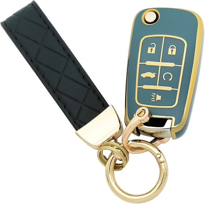 TPU Protective Key Fob Cover Case Compatible with 2010-2019 Chevy Equinox,2011-2016 Cruze Malibu Camaro Trax Impala Sonic Buick Lacrosse Regal Verano Trunk Keyless Entry Key Fob (Blue)