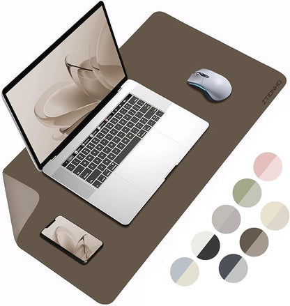 Leather Desk Pad Protector 31.5×15.7inch Non-Slip Large Gaming Mouse Pad Waterproof Desk Writing Pad Desk Blotter Laptop and Keyboard Mat for Office and Home(Brown)