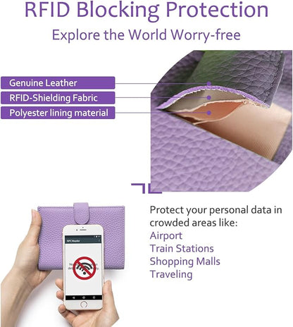 Slim Passport Wallet for Women – RFID Blocking Passport Holder for Travel with Card Slots, Coin Pocket – Stylish Genuine Leather Travel Organizer Gift for Mother's Day (Lavender)
