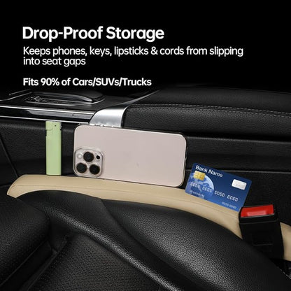 2Pack Leather Car Seat Gap Filler – Anti-Drop Console Organizer, Scratch-Resistant Waterproof Easy to Clean, Fits 90% Vehicles Without Blocking Seat Movement