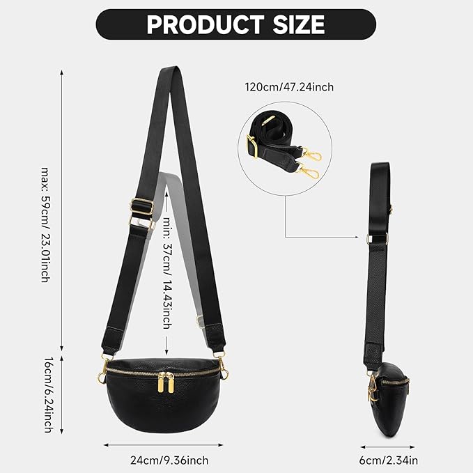 GAEKEAO Crossbody Bags for Women Fashion Sling Purse Fanny Pack Leather Belt Bum Bag Chest Shoulder Bag for Travel Black