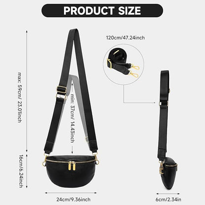 GAEKEAO Crossbody Bags for Women Fashion Sling Purse Fanny Pack Leather Belt Bum Bag Chest Shoulder Bag for Travel Black