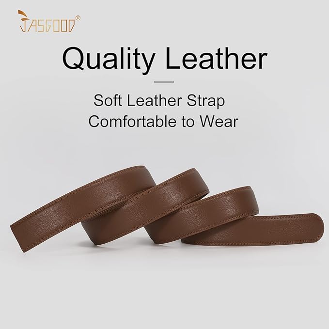 JASGOOD Ratchet Belt Replacement Strap 1 1/8", Leather Belt Strap for 35MM Slide Click Buckle
