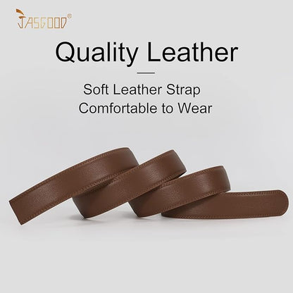 JASGOOD Ratchet Belt Replacement Strap 1 1/8", Leather Belt Strap for 35MM Slide Click Buckle