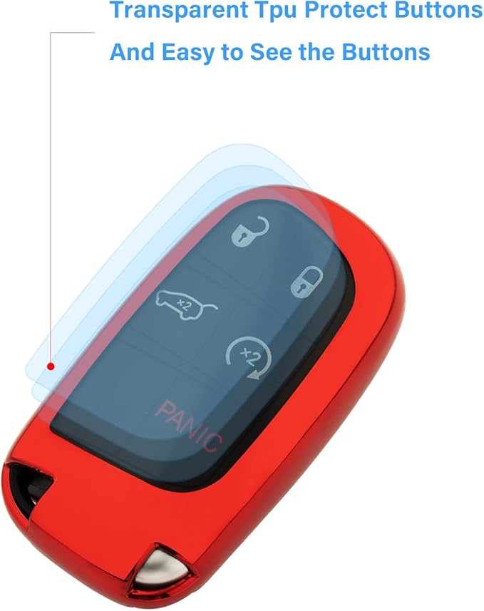 XIYANG TRADE for Jeep Key Fob Cover with Keychain,Soft TPU Key Case Shell Full Protection for Grand Cherokee Renegade Chrysler 200 300 Dodge RAM Durango Challenger Journey Dart Compass Charger(Red)