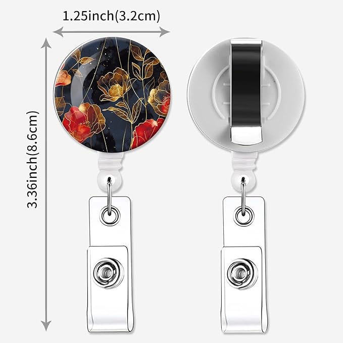 2 Pack Badge Reels Holder Retractable with ID Clip for Nurse Name Tag Card Nursing for Doctor Teacher Student Employee Office Medical Work (Groovy Flower)