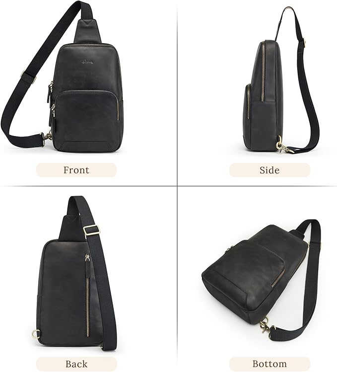 S-ZONE Sling Bag for Men Women RFID Blocking Genuine Leather Crossbody Shoulder Bag Backpack Hiking Daypack Travel | RFID Blocking, Genuine Leather, Hiking Daypack, Travel