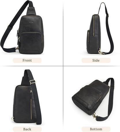S-ZONE Sling Bag for Men Women RFID Blocking Genuine Leather Crossbody Shoulder Bag Backpack Hiking Daypack Travel | RFID Blocking, Genuine Leather, Hiking Daypack, Travel
