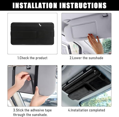 Yourkar Car Sun Visor Organizer, Soft Leather Surface Eyeglasses Note Card Holder Car Storage Bag, Scratch-Resistant Waterproof Auto Sunshade Organizer Bag, Car Accessories (Brown)