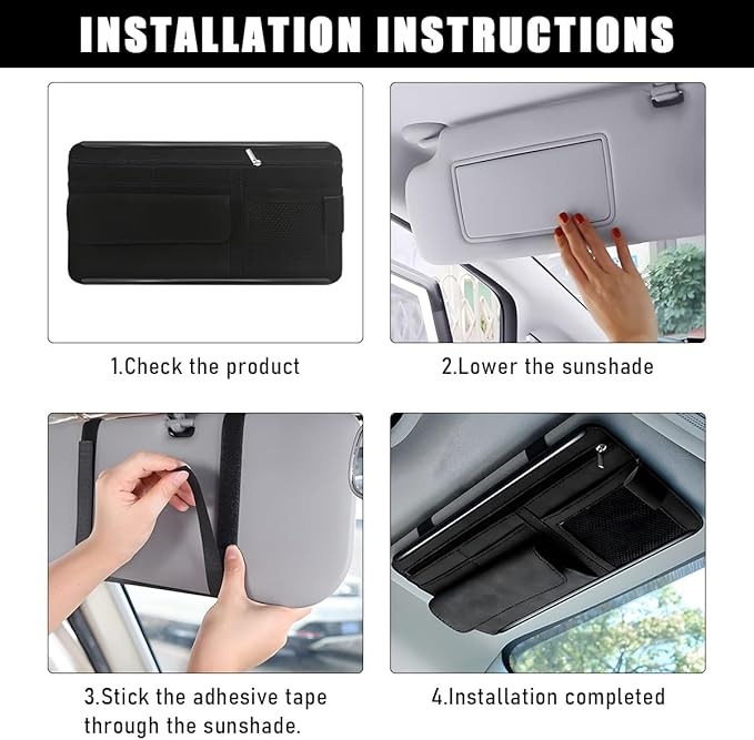 Yourkar Car Sun Visor Organizer, Soft Leather Surface Eyeglasses Note Card Holder Car Storage Bag, Scratch-Resistant Waterproof Auto Sunshade Organizer Bag, Car Accessories (Gray)