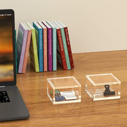AITEE Small Acrylic Box with Lid, Clear Cube Display Case, Multi-Purpose Box Square for Holding Staples, Paper Clips, Stamps, Display in Office, Home