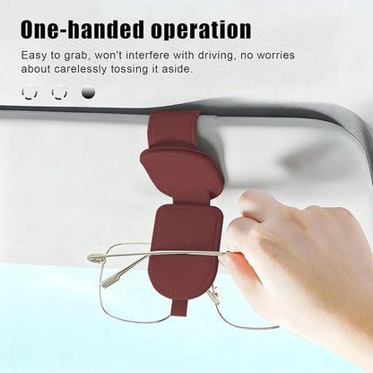 Sunglass Holder for Car Visor, Magnetic Leather Eyeglass Holder, Universal Car Sunglass Organizer Visor Accessories for SUV Truck Pickup, 2 Pack (Red)