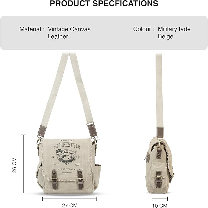 Roven - Vintage Canvas Leather Messenger Bag for Men & Women