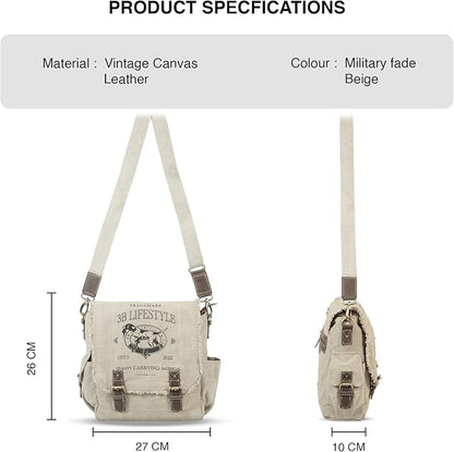 Roven - Vintage Canvas Leather Messenger Bag for Men & Women