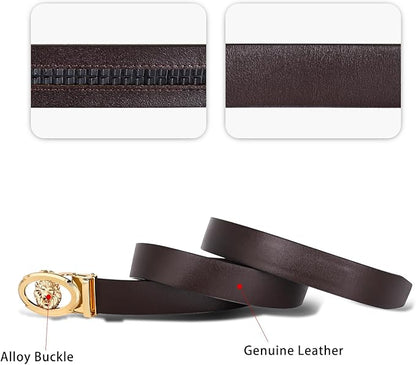 Aurolran Men&Womens Leather Dress Belt Business Automatic Buckle Belt Color-Black Silver Gold